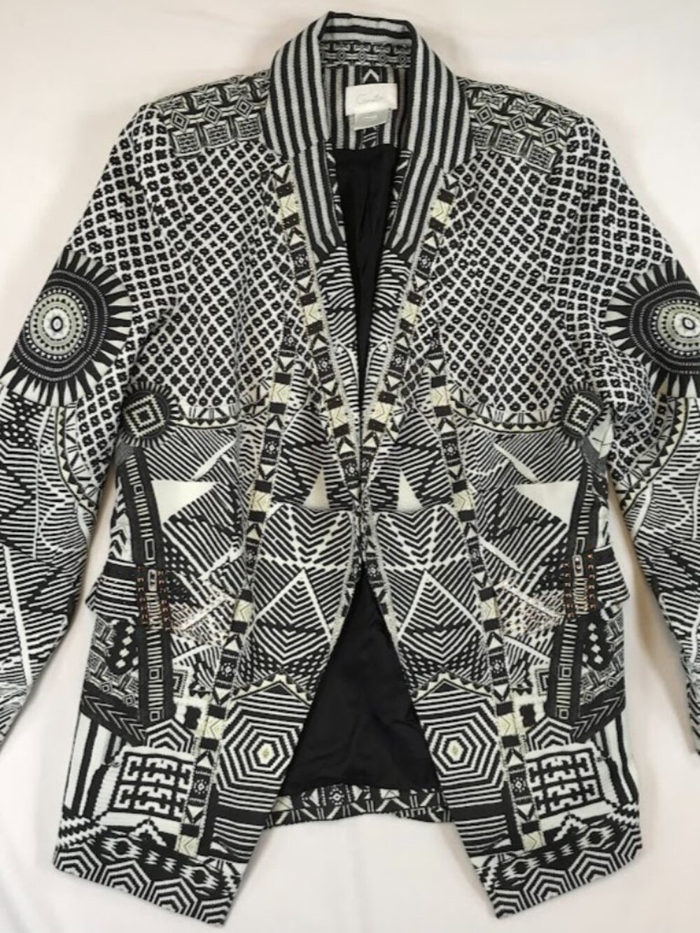 Camilla Rhinestones Embroidered Single Breasted Black White Blazer Jacket Medium
